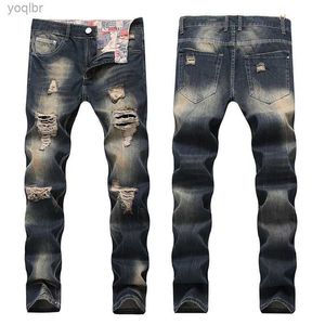 Mäns jeans herrar lapptäcke jeans med hål rivna och ihåliga helt nya plus storlek högkvalitativ fashionabla trasiga pantsl244