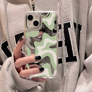 Cell Phone Cases Wavy Pattern Painted Case for iPhone 14 Fund Makeup Mirror Cases for iPhone 15 11 14 12 13 Pro Max X XR XS Max Shock Cap J240426