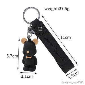 Keychains Lanyards Cute Tie Bear Keychain Resin Animal Doll Pendant For Women Purse Bag Car Charm Mobile Phone Fine Trinket Accessories Kids Gift