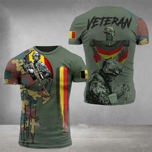 Taktische T-Shirts Belgische Flagge Armee Tarnung Grafik T-Shirt Belgischer Veteran Militär Tarnung 3D Printed T-Shirt Casual Street Clothing Soldier Top 240426