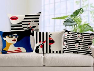 Макияж женские подушки чехлы льняные хлопчатобумажные подушки с модным черным белым минималистским автомобильным диваном.