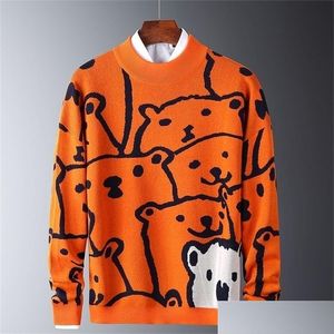Men'S Sweaters Mens Autumn Casual Polar Bear Pattern Trendy Slim Cotton Long Sleeve Round Collar Male Warm Plovers Orange 221007 Dro Dhxqe