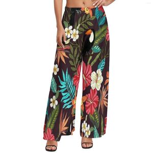 Women's Pants Colorful Flower Print Womens Tropical Floral Bird Leaf Street Wear Trousers High Waisted Trendy Wide Leg Gift Idea