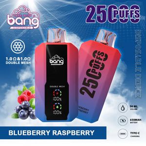 Bang 25000 Puffs Einweg -Vape Elektronische Zigaretten LCD Sreen 0% 2% 3% 5% 30 ml vorgefüllter Pod Doppelgitter 650 mAh wiederaufladbare Geräte Puff 25K 15k 12k Stift