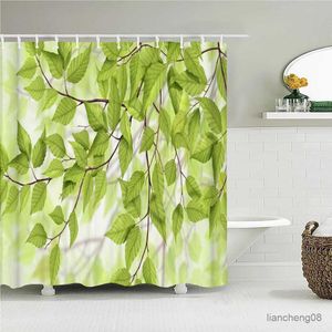 Cortinas de chuveiro folhas verdes cortinas de chuveiro planta Cortina de banheiro Frabic Perra impermeável Polyester Tree Bath Curtain 180x180