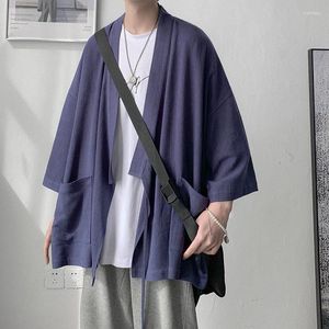 Abbigliamento etnico cardigan giapponese per uomo in stile samurai estivo sottile colore solido a sfioro per leisure haori protezione solare maschile 2024