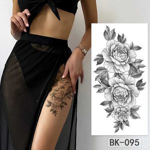 Tattoo Transfer 1 Blatt Tatoo Aufkleber Schwarz Blumen Schmetterling Temporäre Tattoos für Frauen Pflanze gefälschte Tattoo Aufkleber Erwachsene Gesicht Körperkunst Tatoos 240427