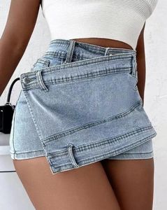 Women's Jeans 2024 Style Temperament Blue Wash Irregularly Slim Ladies Shorts