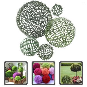 Decorative Flowers 5pcs Artificial Topiary Ball Cage Plastic Faux Grass Frame Flower Shelf Holder