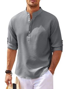 Spring e outono camisa masculina de manga longa colarinho de colarinho aberto pinheiro pinho waffle camisa masculina camisa casual top 240411