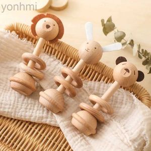 Mobils# Wooden Animal Rattle Toys per neonato Teether Baby 0 -12 mesi Accessorio per bambini Nuova strumenti per la cura del bambino Toys D240426