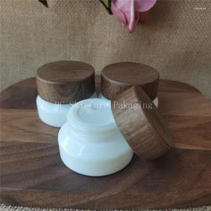 Förvaringsflaskor hudvårdsverktyg15g 50g vit porslin glas burk med mörk trä bambu lock lyx kosmetisk förpackning tom ansiktskräm