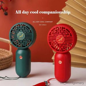 Электрические вентиляторы китайский стиль электрический мини -милый вентилятор USB зарядка тихий настольный портативный маленький желтый вентилятор с сильным ветром 3 скорость регулируется