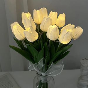 10heads LED świecące sztuczne dekoracje bukietu kwiatowe do domu 33 cm fałszywe Tulip Fairy Light
