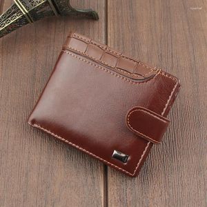 Plånböcker mäns retro plånbok företag pu läder spänne inner dragkedja fast färg fashionabla väska med dold hasp