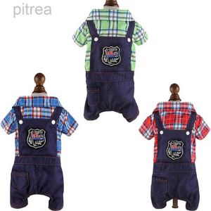 Dog Apparel Pet Dog Clothes Jumpsuit Coat Plaid Tshirt Denim Pants Puppy Cat Jumpsuit Overalls For Small Dogs Yorkie Pet Kitten Tracksuit XS d240426