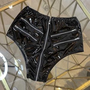 Kvinnors shorts kvinnor sexig svart pvc patent läder sexig blixtlås öppen hög midja shorts femme y240425