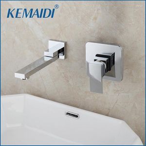 Bathroom Sink Faucets KEMAIDI Basin Chrome Brass Wall Mounted Stream Spout Faucet Single Handle And Cold Mixer Tap