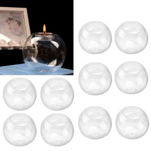 Candles 10Pcs 8cm Clear Glass Tea Light Candle Holder Ball Shape Candlestick Wedding Party Bar KTV Home Church Bauble Decoration