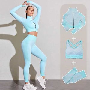 Damskie dresy dla kobiet bezproblemowe damskie joga gym sport fitness Running Clothing Sport Suit Długie rękawowe top z ciasną klatką piersiową Zestaw sportowy 240424