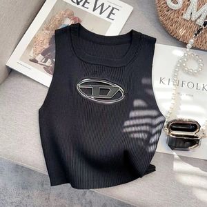 American Spice Girl Knitted Camisole Women's Summer High-grade Metal D-shaped Hollow-out Pure Wind Short Top Tide