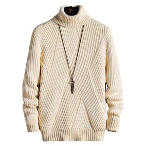 Swetry nowe zimowe wysokie szyi grube ciepłe swetr mężczyzn Turtleeck Sweters Slim Fit Men Men Knitwear Korean Style Męski kołnierz podwójny kołnierz