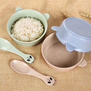 Bowls 2pcs Baby Feeding Tableware Set Wheat Straw Plate Dish Children Eco-Friendly Dinnerware Kids Training Bowl Spoon Chopsticks