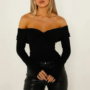 Women's T Shirts Hirigin Elegant Womens Off Shoulder Tops Slim Fit Sweetheart Neck Front Ruched Twist Long Sleeve Crop Shirt For Spring Fall