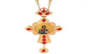 Naszyjniki wisiorek Krzyż Naszyjniki Kryształy Kościół Golden Priest Crucifix Ortodoksyjne Chrzci Prezenty religijne ikony wisiemie15224263