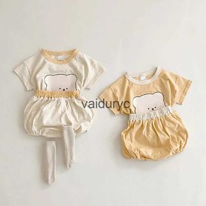 Conjuntos de roupas 2pcs Verão Camiseta de impressão de urso e Bloomer Set Baby Set Cotton Cotton Soft Toddler roupas de roupa H240506