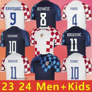 2024 Croacia World Cup Modric Soccer Jerseys National Team Mandzukic Perisic 22 23クロアチアサッカーシャツKovacic Rakitic Kramaric Men Kids Kitユニフォーム