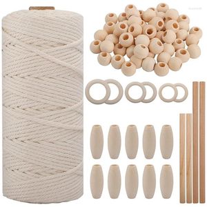 Figurine decorative Macrame Cotton Cord Set corde con perle di legno bastoncini per ganci per piante per pareti artigianali