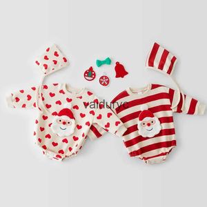 Rompers Noel Bebek Bodysuit Noel Baba Bebek Kızlar Bir Pice Toddler Erkek Jumper Şapka H240429