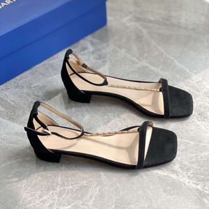 SW Pure Original One Line Buckle Style Slim High Thick Heel with Exposed Toe Pearl Women's Genuine Leather Versatile Sandals New Product