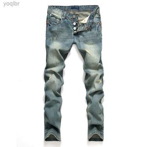 Herr jeans nya modehål jeans denim mens långa vanliga byxor raka tår nödställda byxor maskulino casual märke enkelt plus sizel244