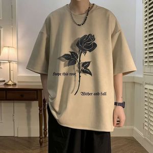 Suede Rose T-shirt Men's Short Sleeved Summer Men's Oversized Loose Fashion Brand American Half Sleeved Upper Garment