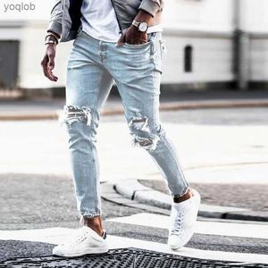 Män jeans herrar cardigan jeans vår/sommar ny koreansk mode lös passande tunn kant tiggare casual nio poäng mens pantsl2404