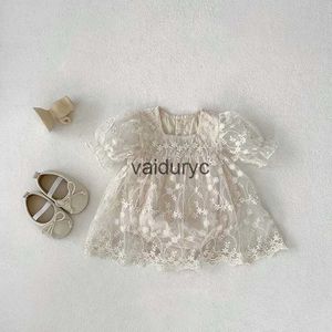 Rompers 2024 Summer Baby Girls Girls Girls Girls Mesh One Piece Sleeve Short Baby Girl Clothing Toddler Outfit H240429