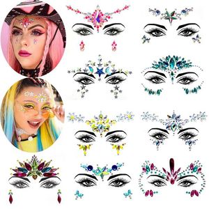 Tattoo Transfer Sexy Face Tattoo Stickers Glitter Fake Tattoos Rhinestones for Woman Temporary Tattoos Party DIY Kids Holiday Face Jewels Tattoo 240427