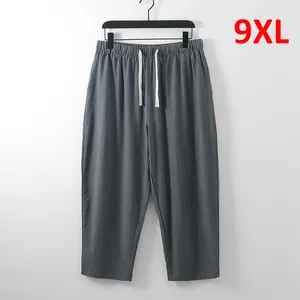 Calça masculina plus size 8xl 9xl verão de linho de linho sólido moda moda casual no tornozelo solar calça de moletom masculino masculino