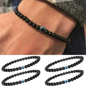 Beaded Two Trkiye Blue Evil Eye Bracelets Black Natural Stone Beads Obsidian Mens Beach Yoga Hand Jewelry Gift 6mm