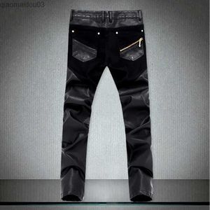 Men's Jeans Newcomer casual mens slim fit leather pants tight denim jeans Trousers 28 36 ACL73L2404