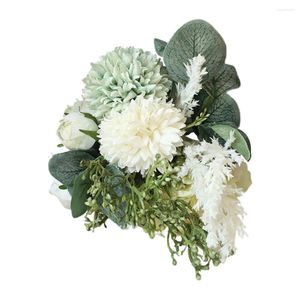 Decorative Flowers Real Touch With Stem Romantic Chrysanthemum Bridal Bouquet Lightweight Rose Hydrangea Home Office Artificial Flower