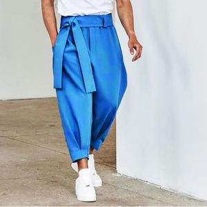 Męskie spodnie Casual Streetwear Belt Wysokiej jakości czysty kolor joggery mody Pants harem s-3xl 240415