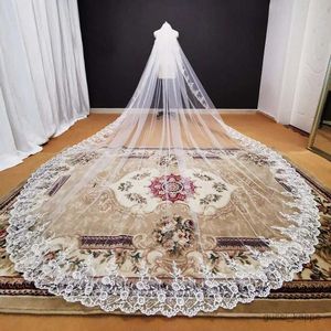 Bröllopshårsmycken Ett lager 3,5 meter Långt bröllopslöja Vit elfenben spets brudslöja med Comb Bridal Headpiece Voile Mariage