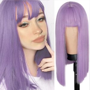 Wigs 18 Inches Synthetic Purple Color Hair Long Natural Straight Ombre Pink Mixed Color Party Wigs for White/Black Women