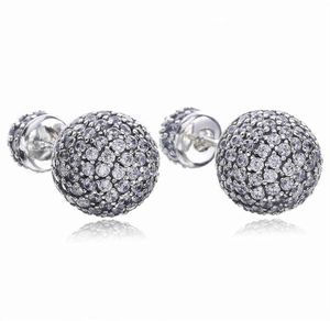 Real 925 Sterling Silver Natural Crystal ball Earrings fit style Silver Jewelry for Women Diamond disco Beads Stud Earring2413953