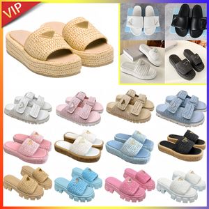 2024 Neues Dreieck Strohgeflügel Slipper Sandale Plattform Raffias Slipper Designer Womans Mens Sommer Flat Absatz Freiläufe Flip Flops im Freien Pool Sliders Strand