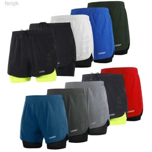 Mäns shorts lixada Mens 2-i-1 Rinnande shorts Snabbtorkning av andningsträning Träningscykling Shorts med längre foder som kör kort D240426