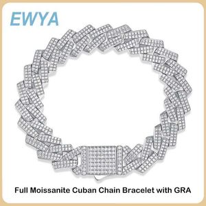 가닥 ewya 100% 진정한 쿠바 체인 남성과 청소년을위한 모든 몰리브덴 실리콘 팔찌 9mm S925 순수한 실버 힙합 다이아몬드 팔찌 절묘한 보석 240424